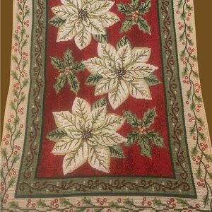 Festive Poinsettia Holiday Tapestry Runner